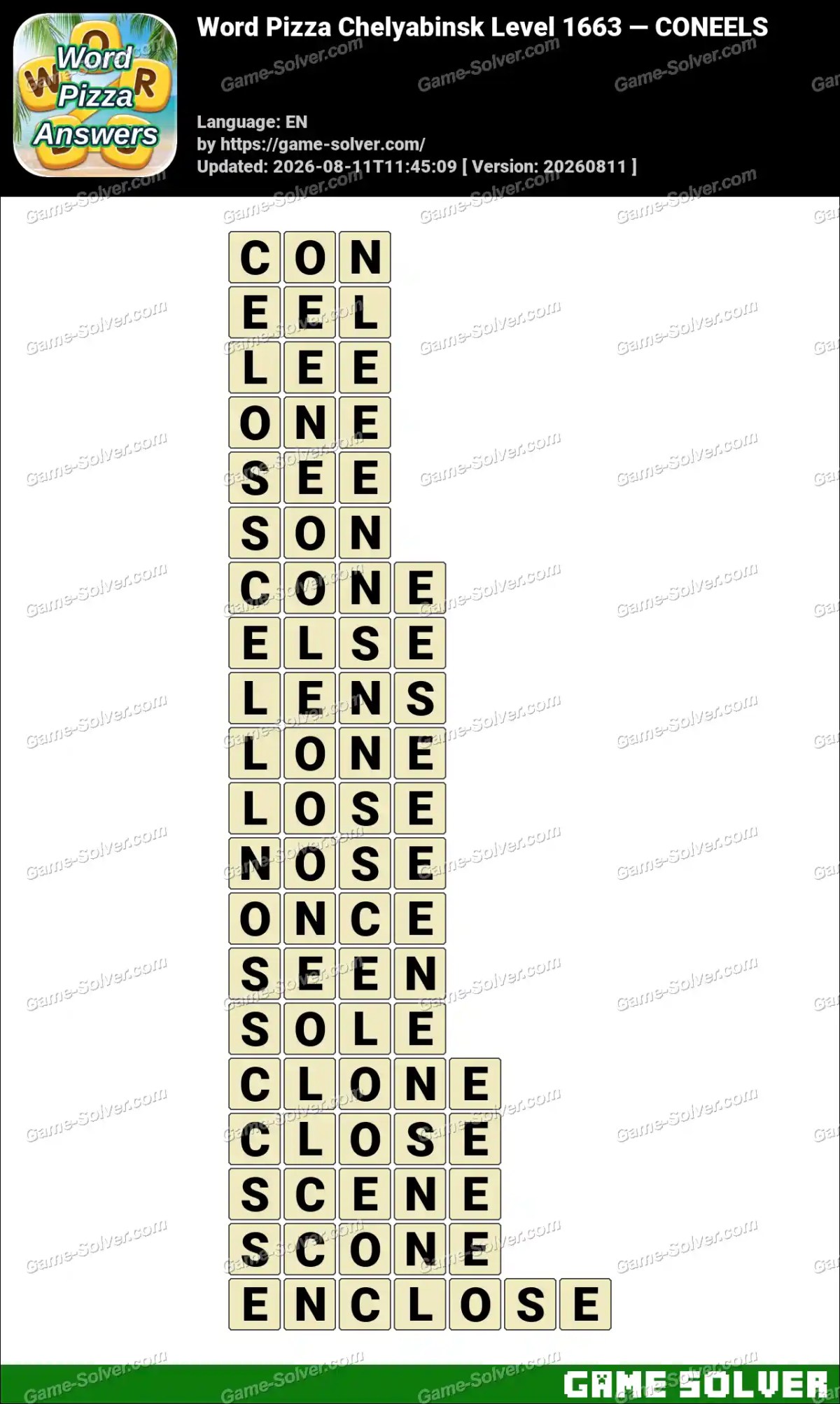 Word Pizza Chelyabinsk Level 1663 — CONEELS
