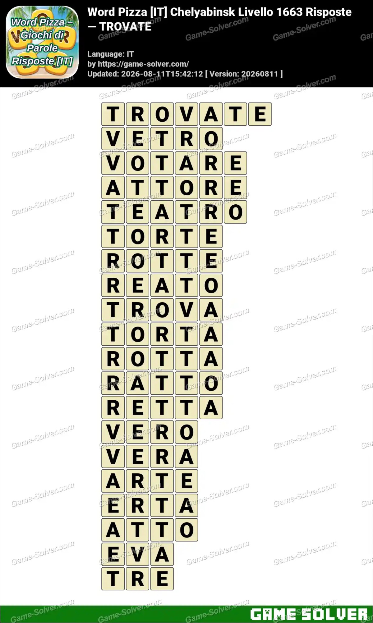 Word Pizza [IT] Chelyabinsk Livello 1663 Risposte — TROVATE