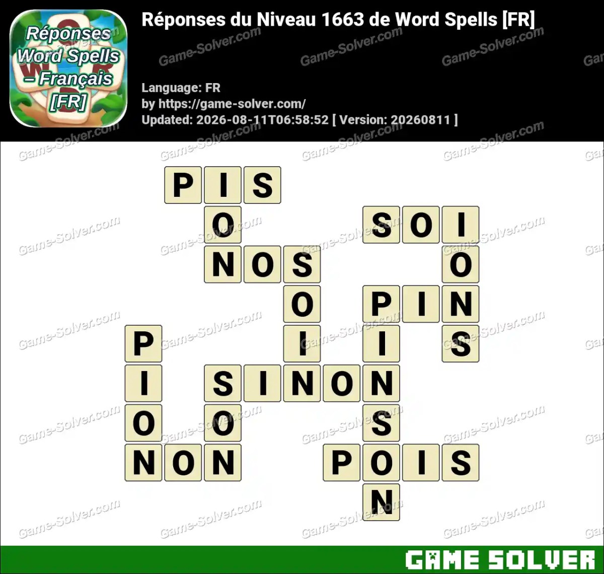 Réponses du Niveau 1663 de Word Spells [FR]