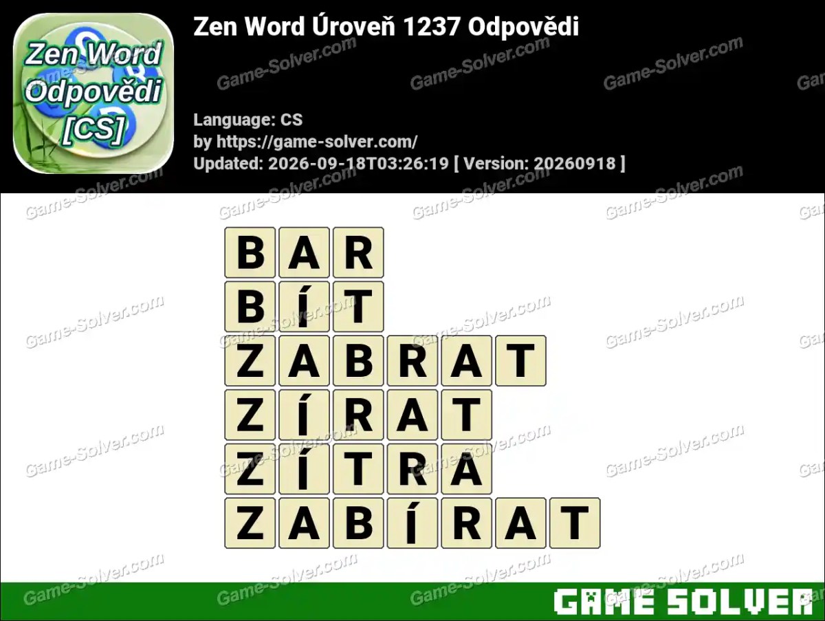 Zen Word Úroveň 1237 Odpovědi Zen Word Úroveň 1237 Odpovědi