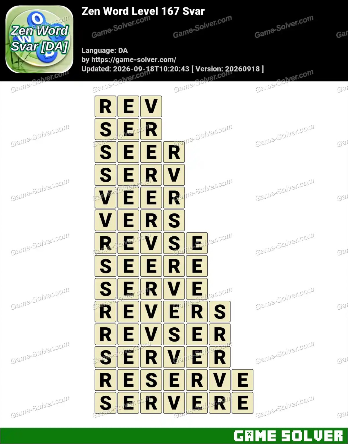 Zen Word Level 167 Svar