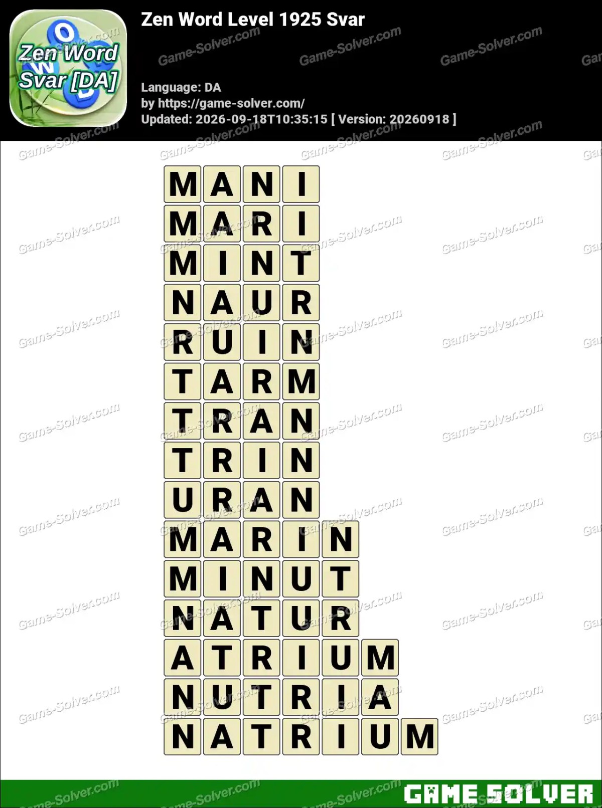 Zen Word Level 1925 Svar