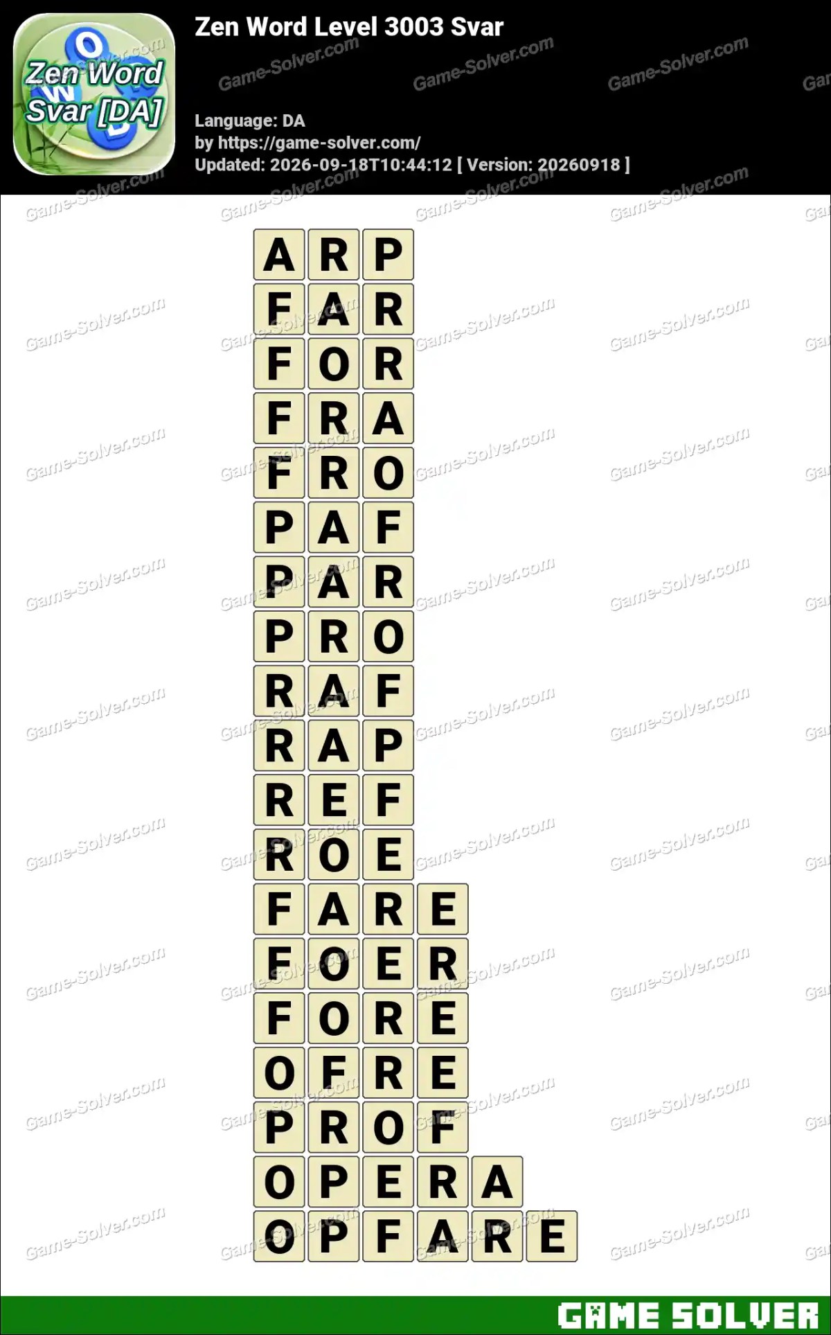 Zen Word Level 3003 Svar Zen Word Level 3003 Svar