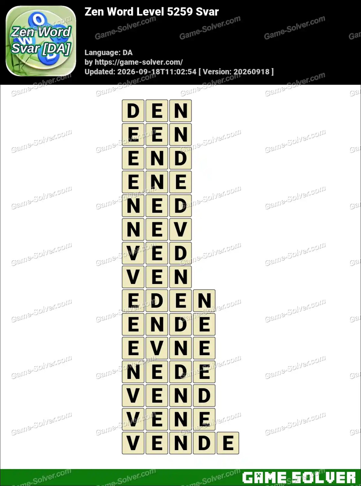 Zen Word Level 5259 Svar