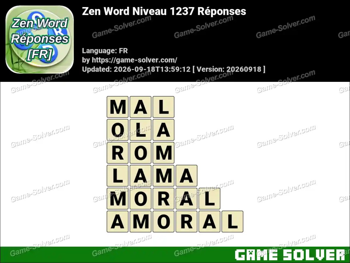 Zen Word Niveau 1237 Réponses