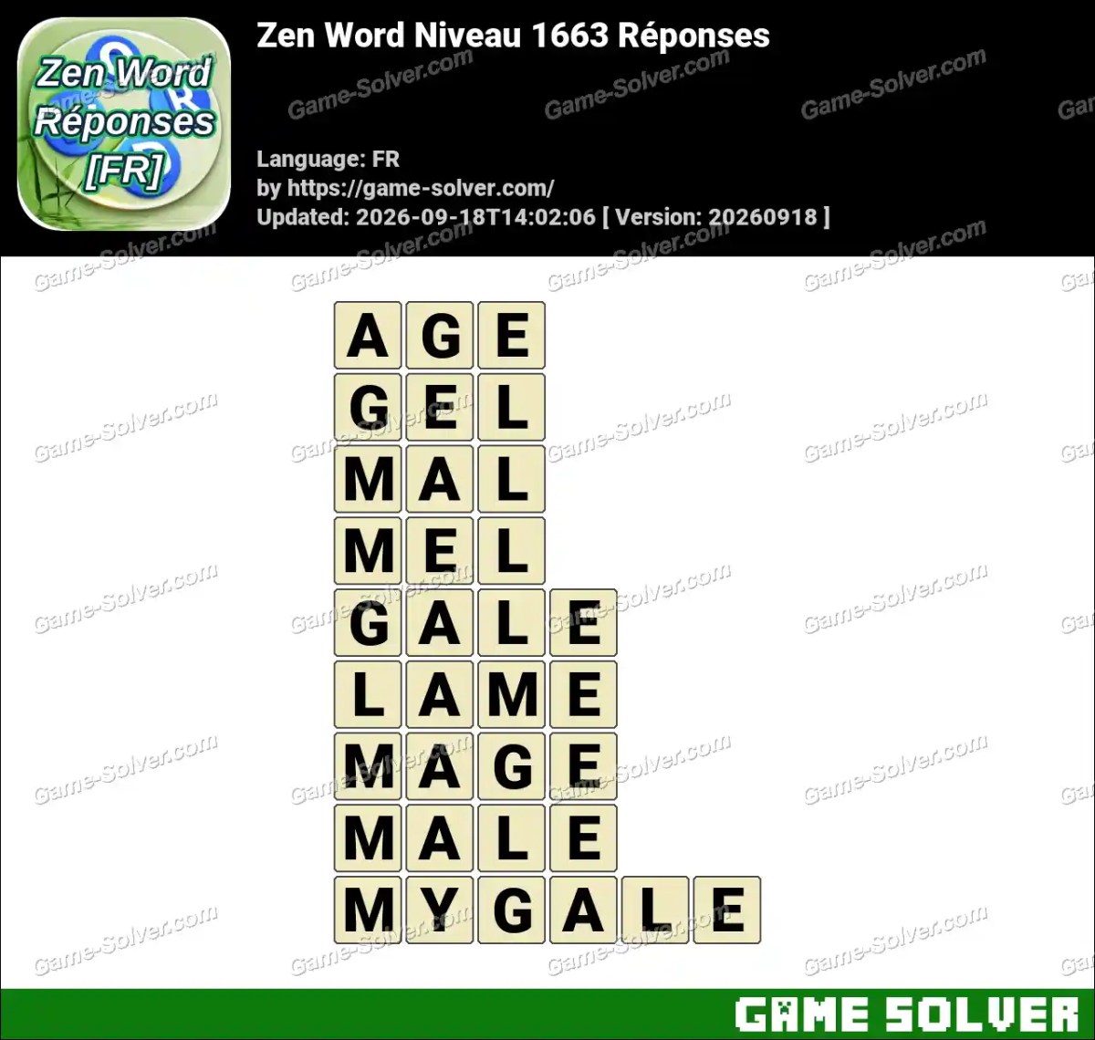 Zen Word Niveau 1663 Réponses