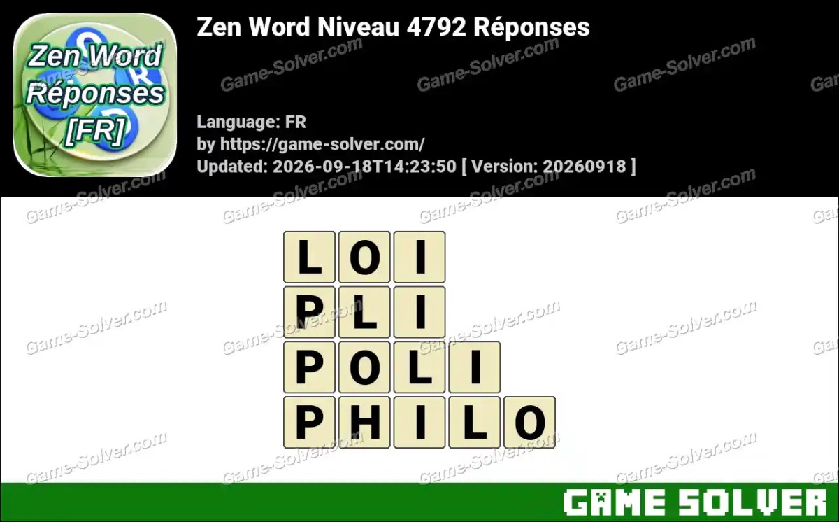 Zen Word Niveau 4792 Réponses