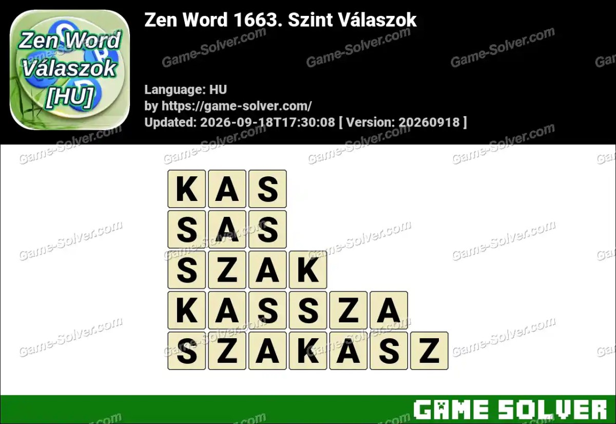 Zen Word 1663. Szint Válaszok Zen Word 1663. Szint Válaszok