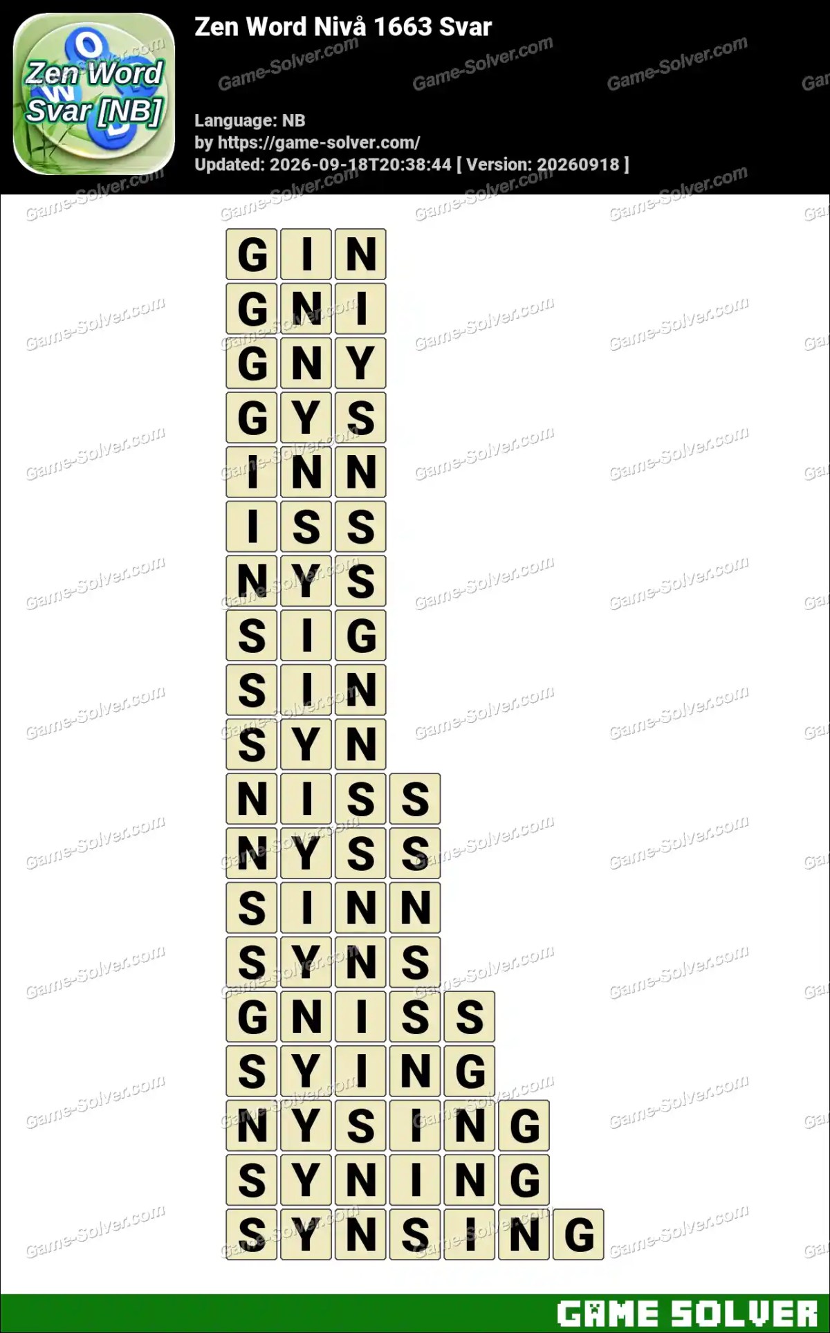Zen Word Nivå 1663 Svar