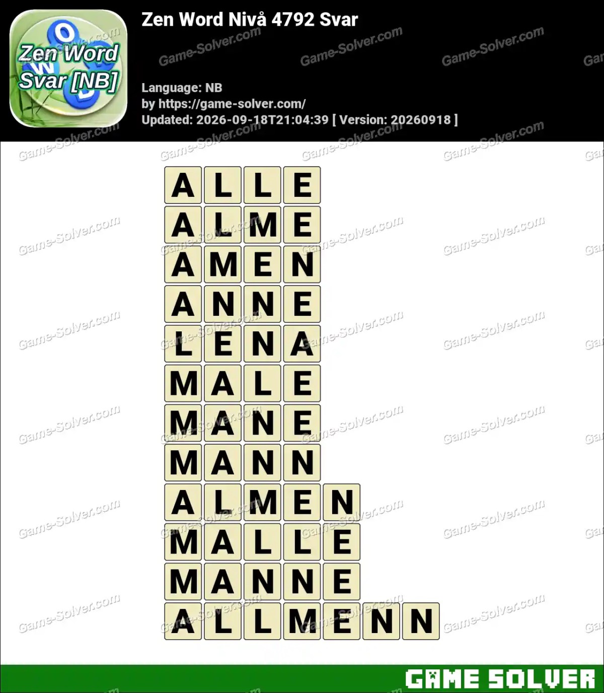 Zen Word Nivå 4792 Svar