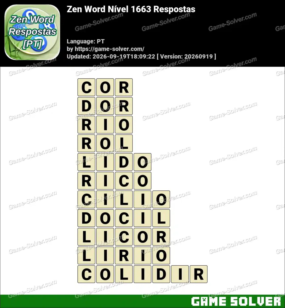 Zen Word Nível 1663 Respostas