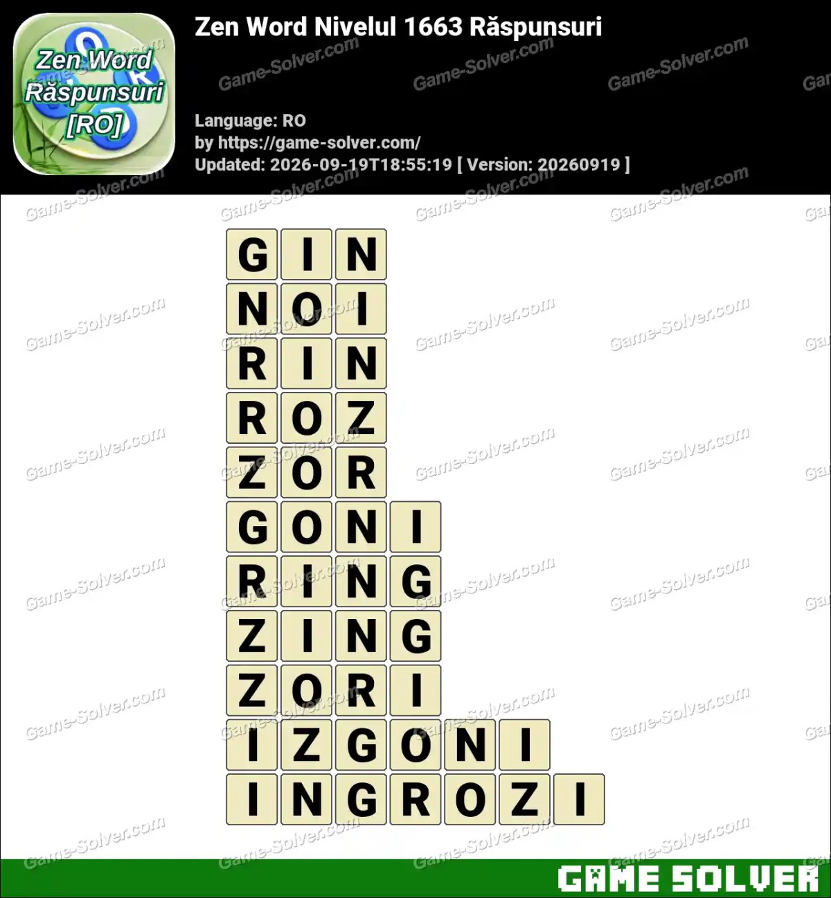 Zen Word Nivelul 1663 Răspunsuri
