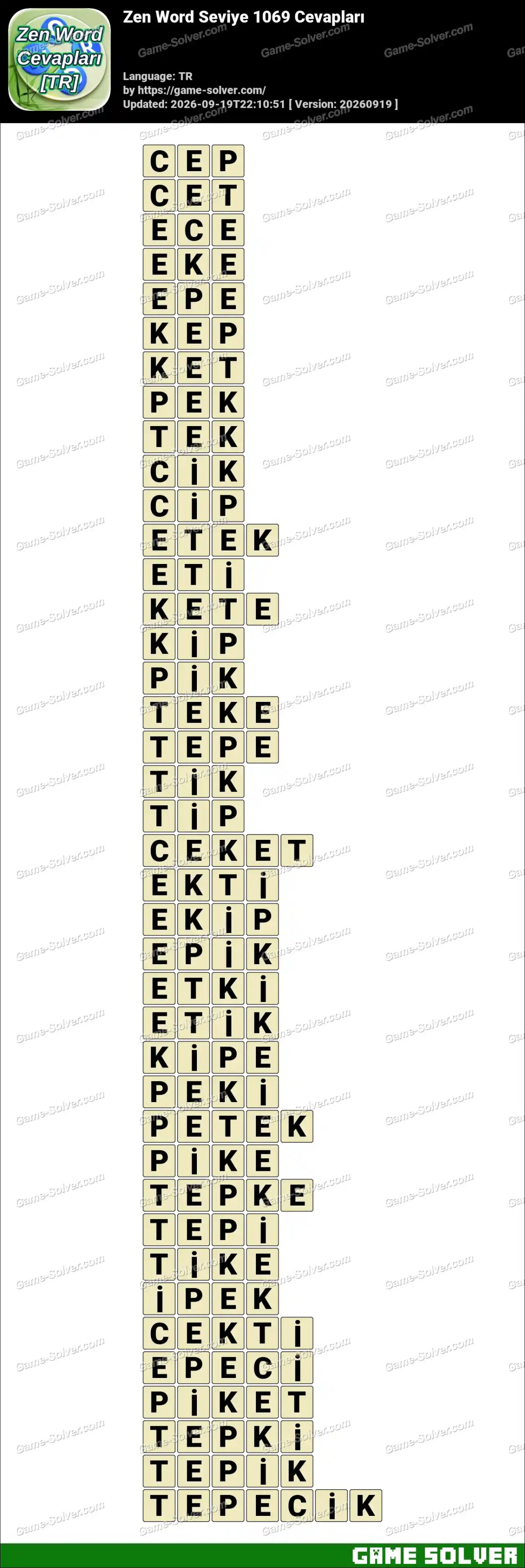 Zen Word Seviye 1069 Cevapları