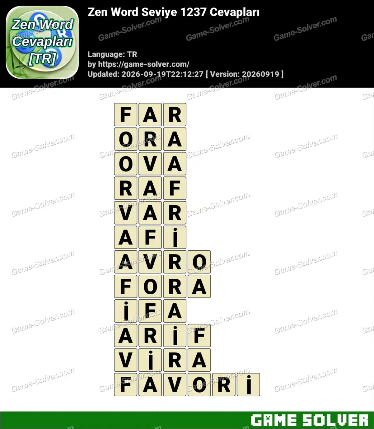 Zen Word Seviye 1237 Cevapları