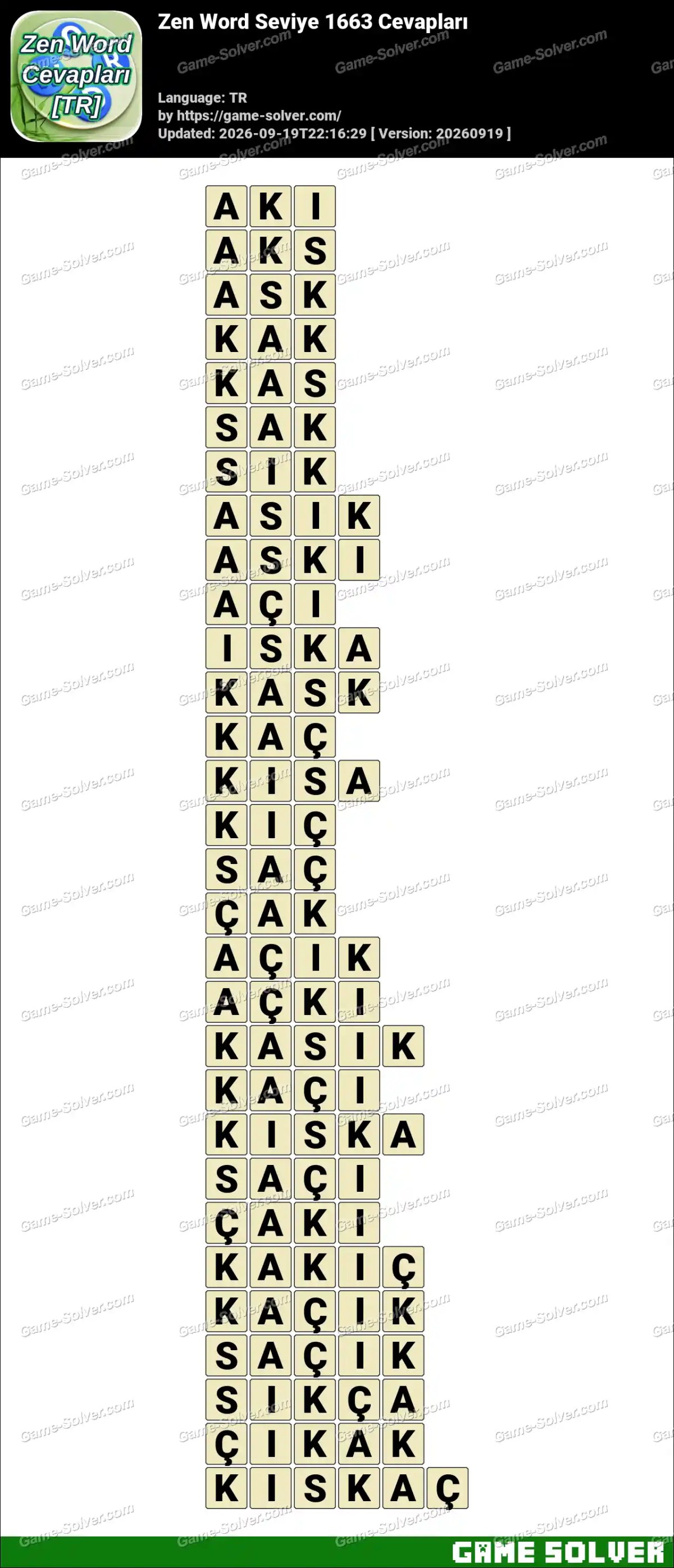 Zen Word Seviye 1663 Cevapları Zen Word Seviye 1663 Cevapları