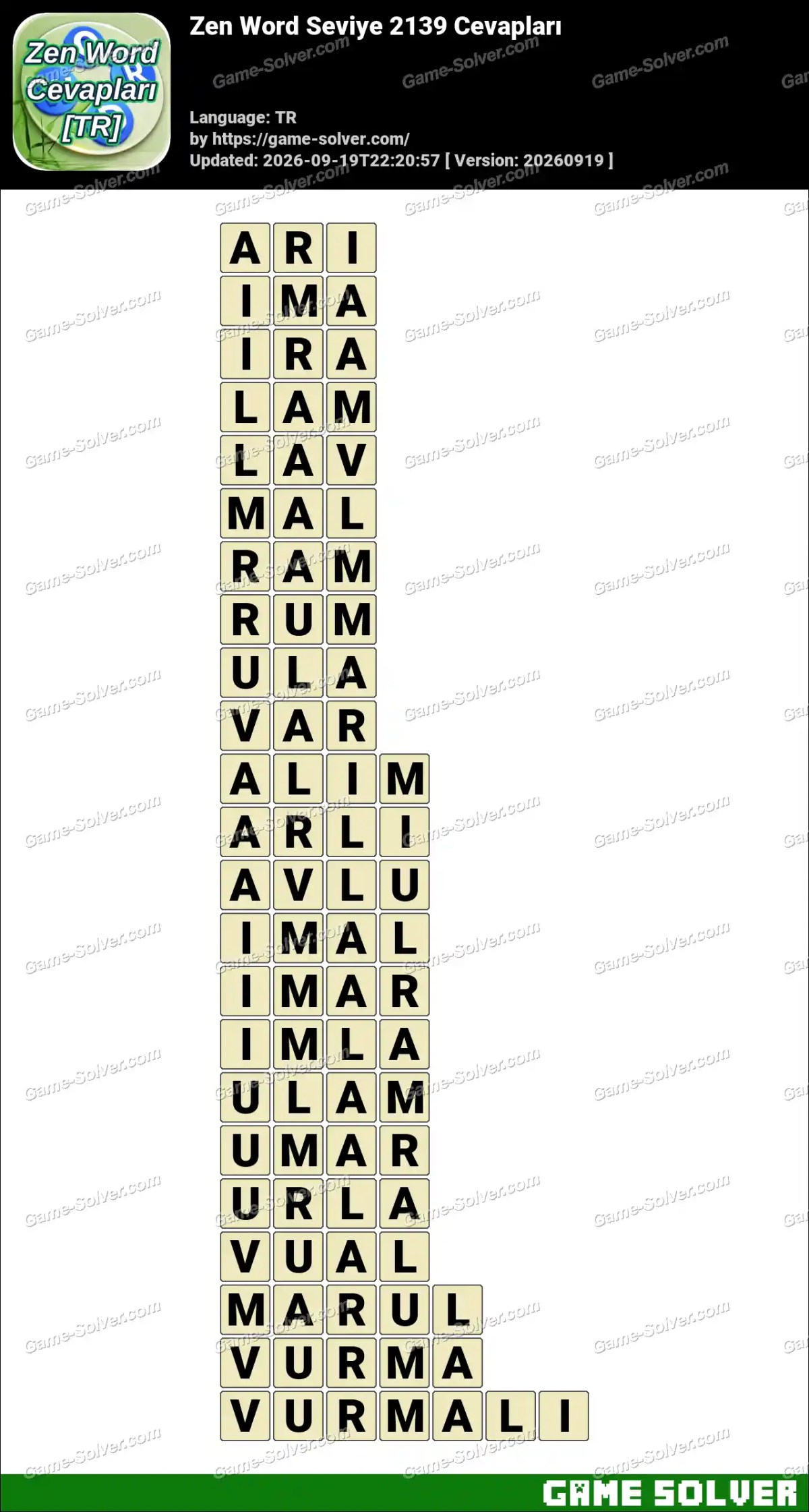 Zen Word Seviye 2139 Cevapları