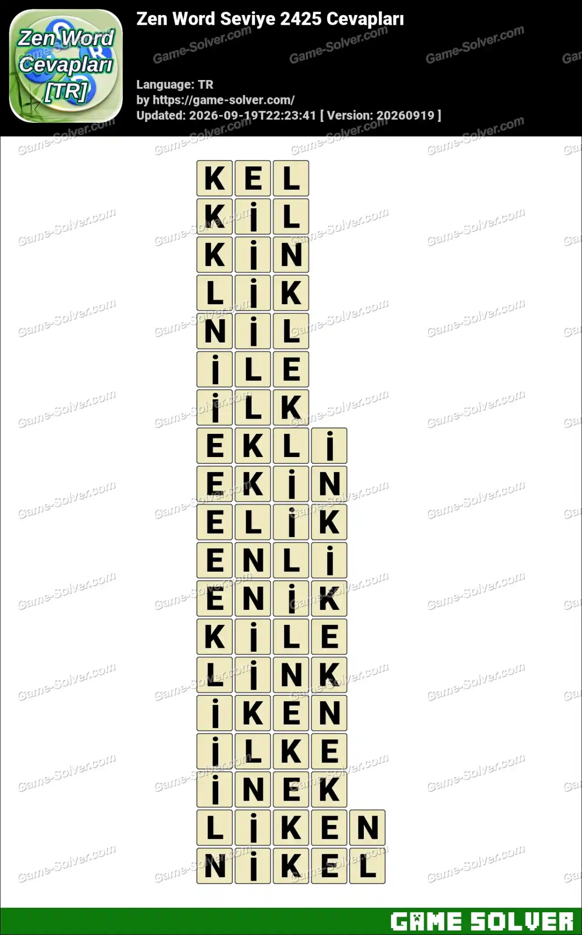 Zen Word Seviye 2425 Cevapları