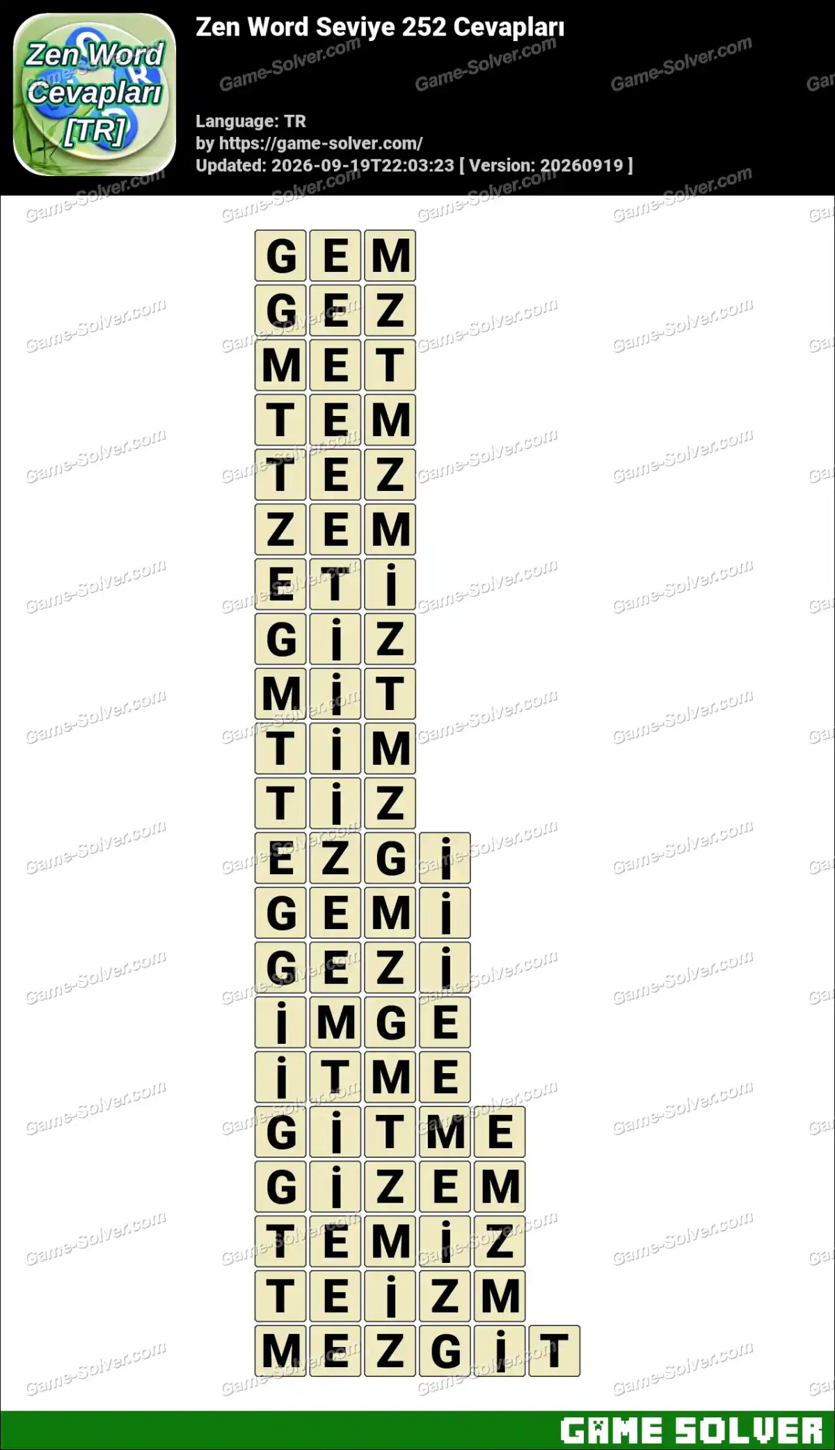 Zen Word Seviye 252 Cevapları Zen Word Seviye 252 Cevapları