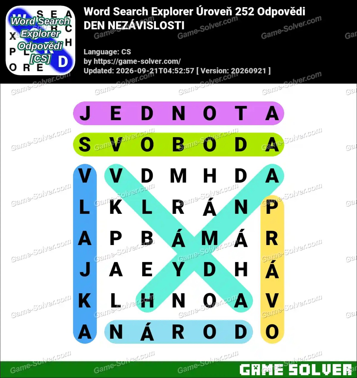 Word Search Explorer Úroveň 252 Odpovědi