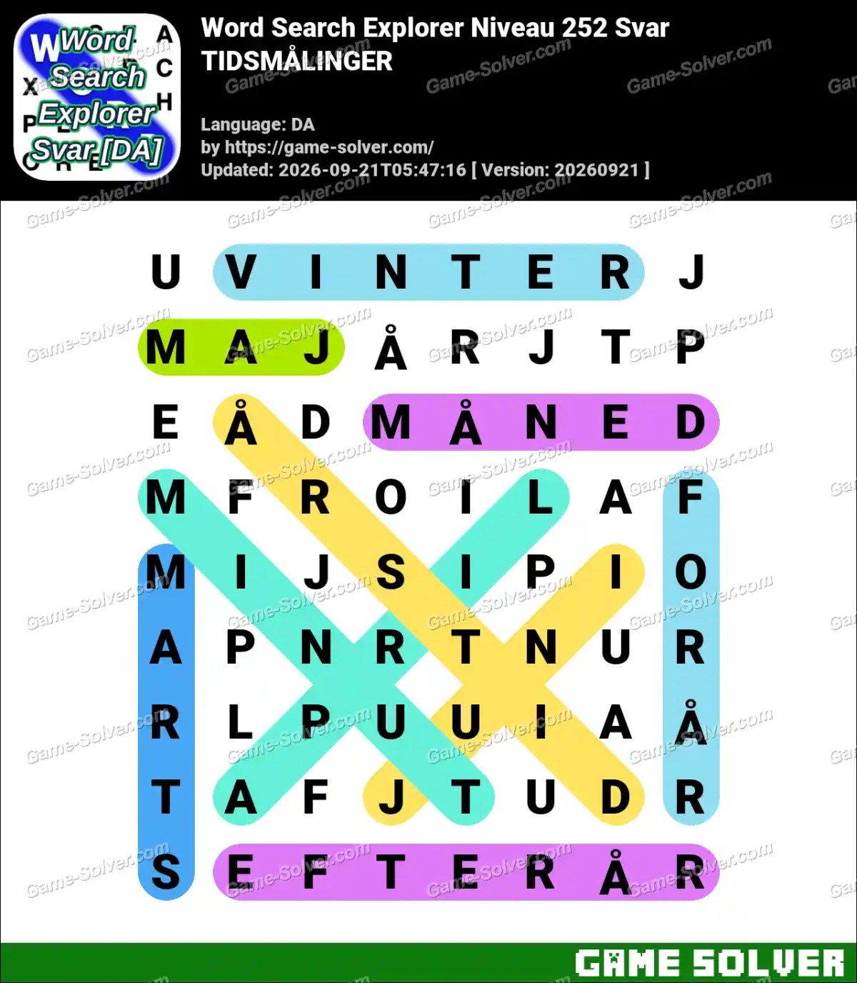 Word Search Explorer Niveau 252 Svar