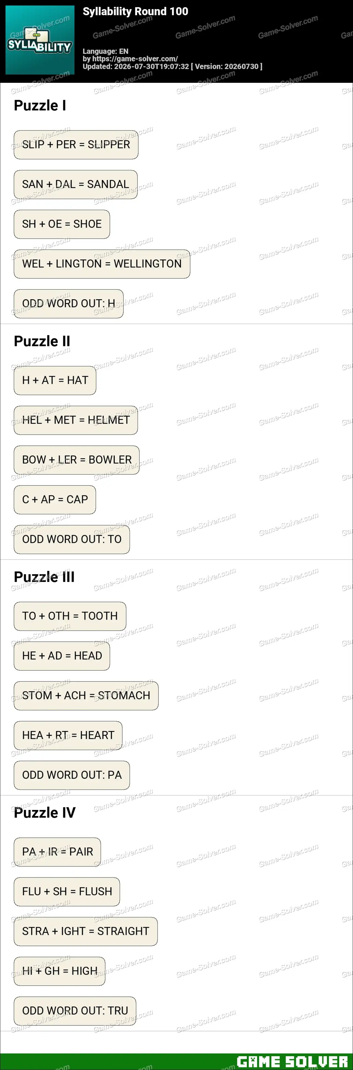 Syllability Round 100 Syllability Round 100