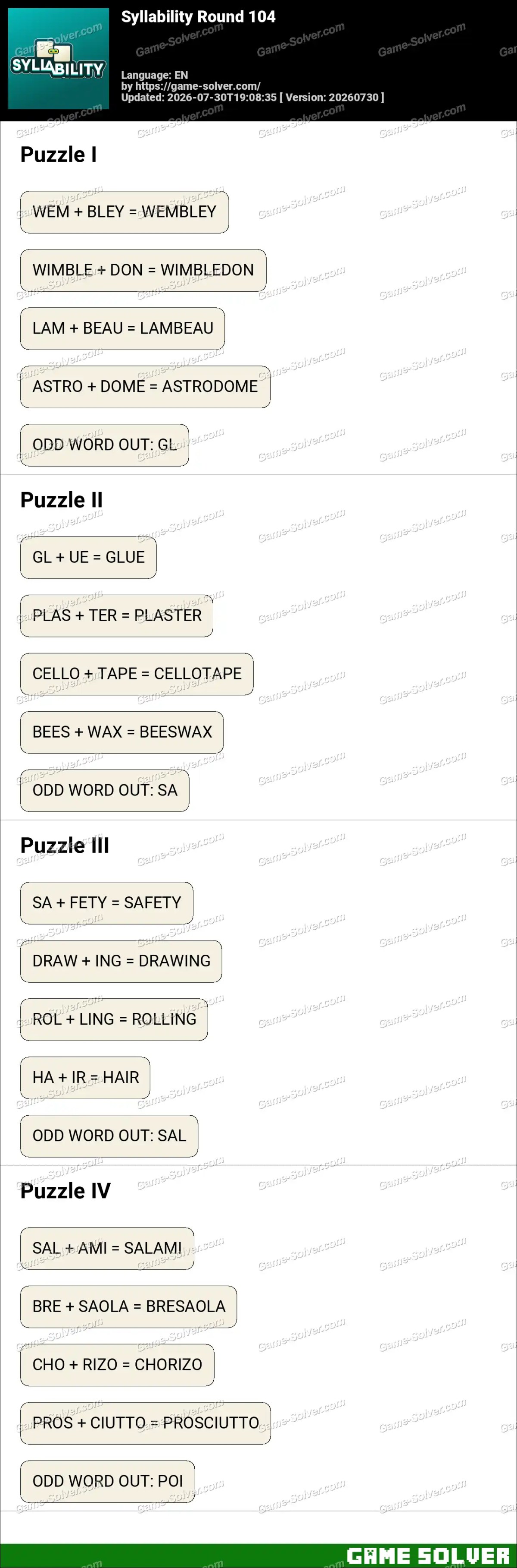 Syllability Round 104 Syllability Round 104