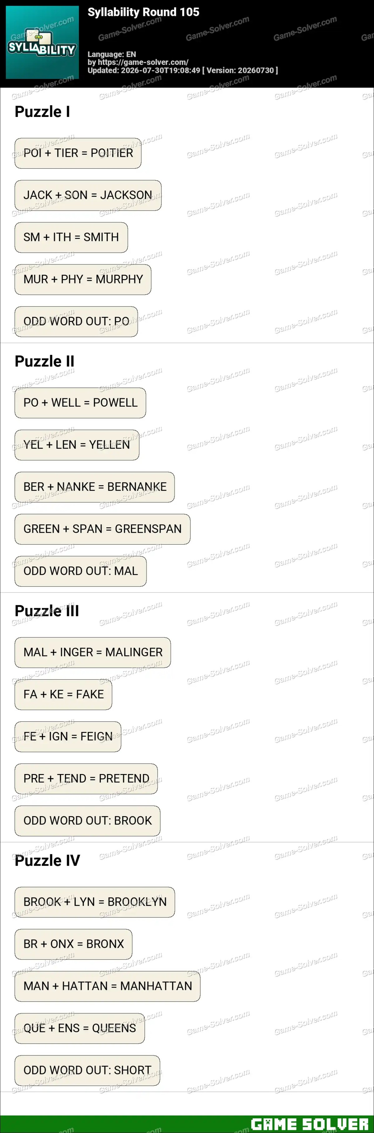 Syllability Round 105 Syllability Round 105