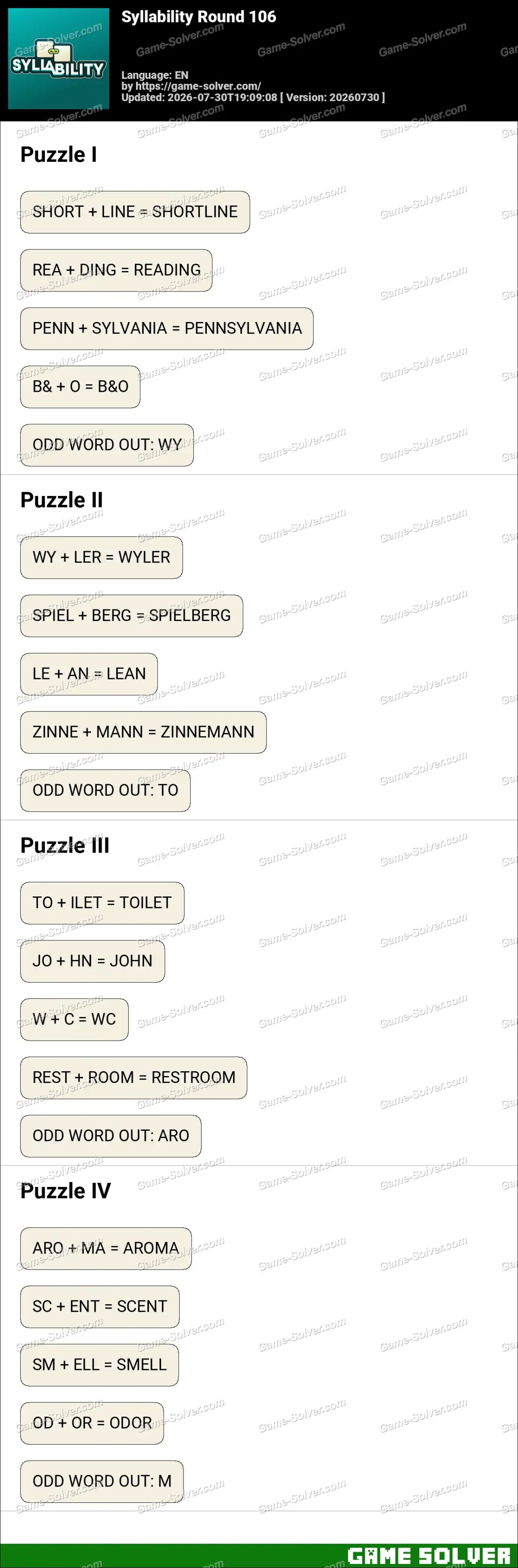 Syllability Round 106 Syllability Round 106
