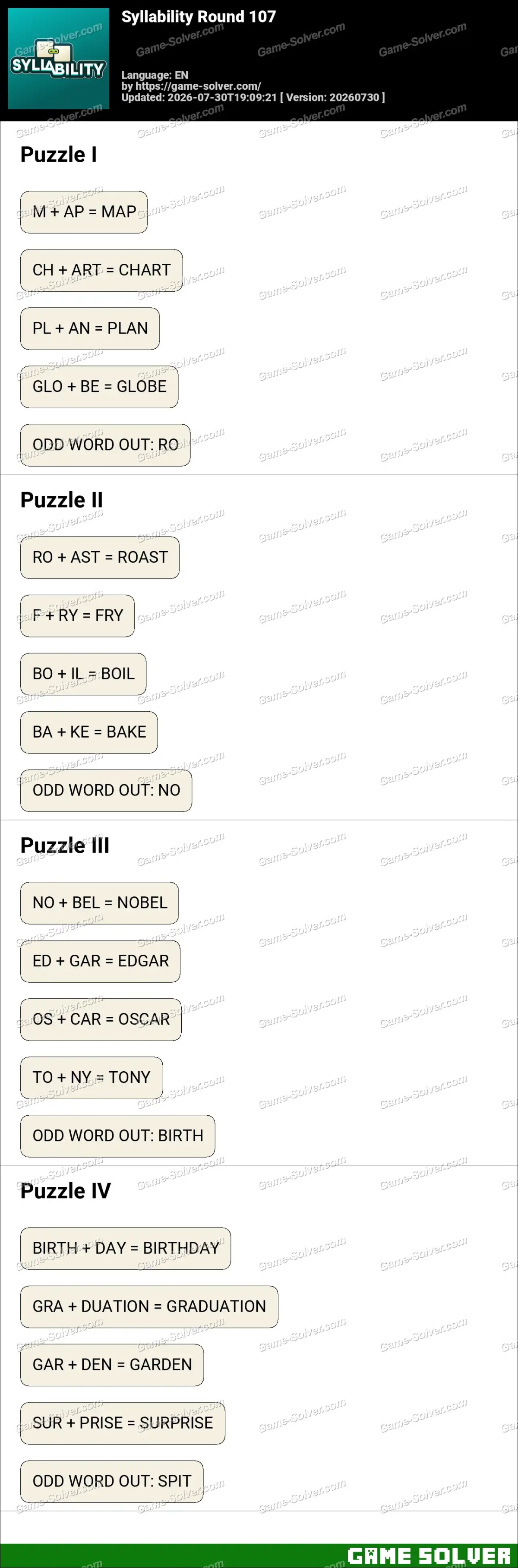Syllability Round 107 Syllability Round 107