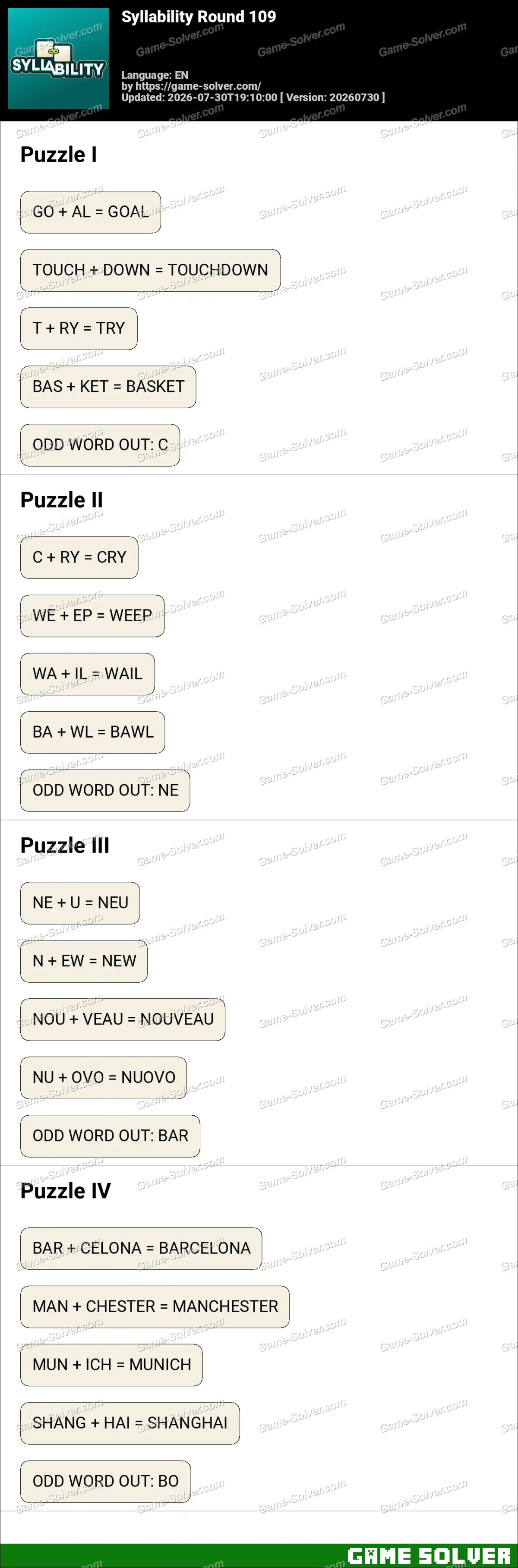 Syllability Round 109 Syllability Round 109