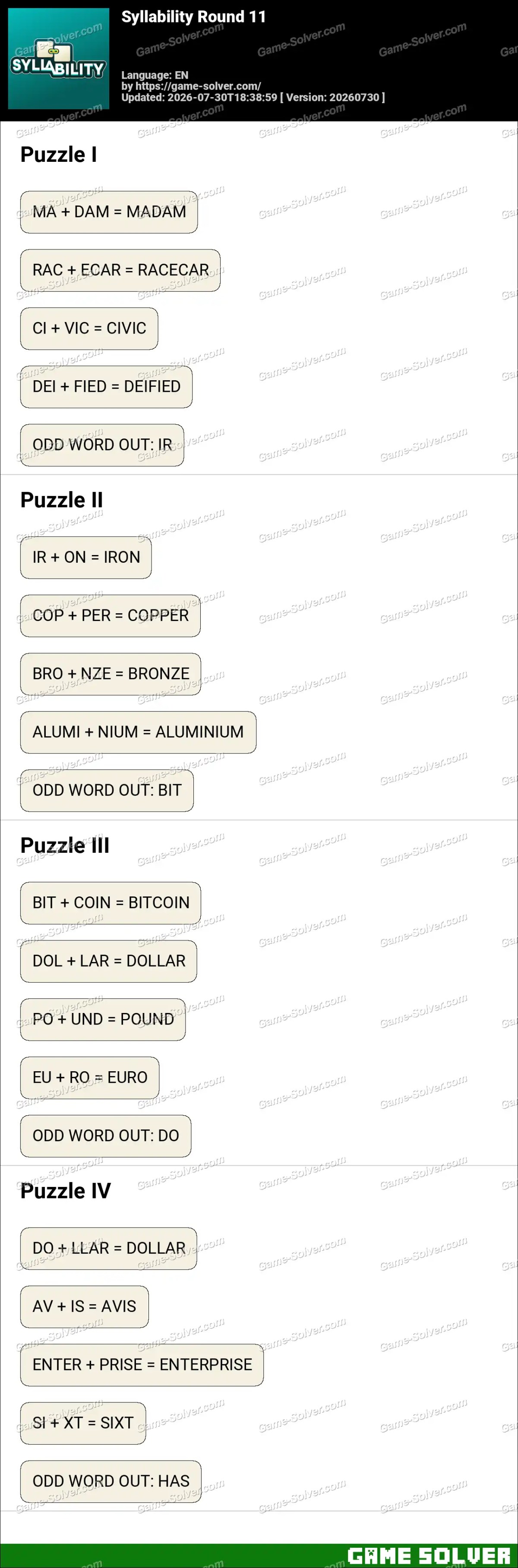 Syllability Round 11 Syllability Round 11