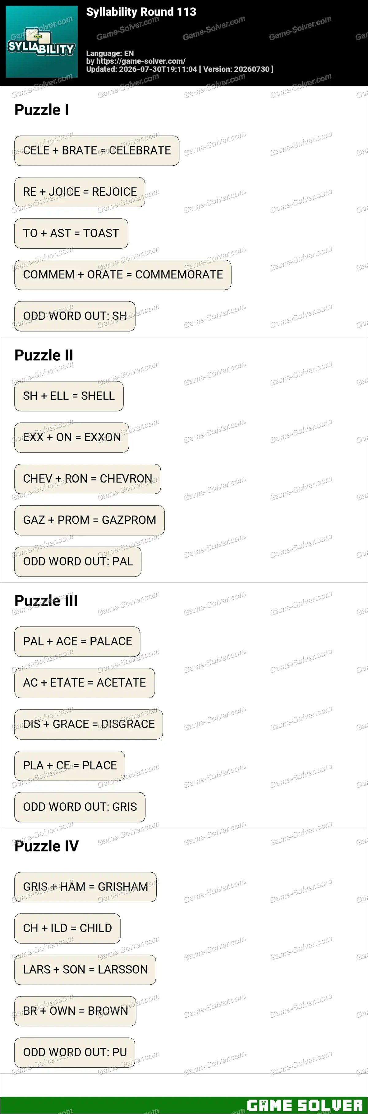 Syllability Round 113 Syllability Round 113