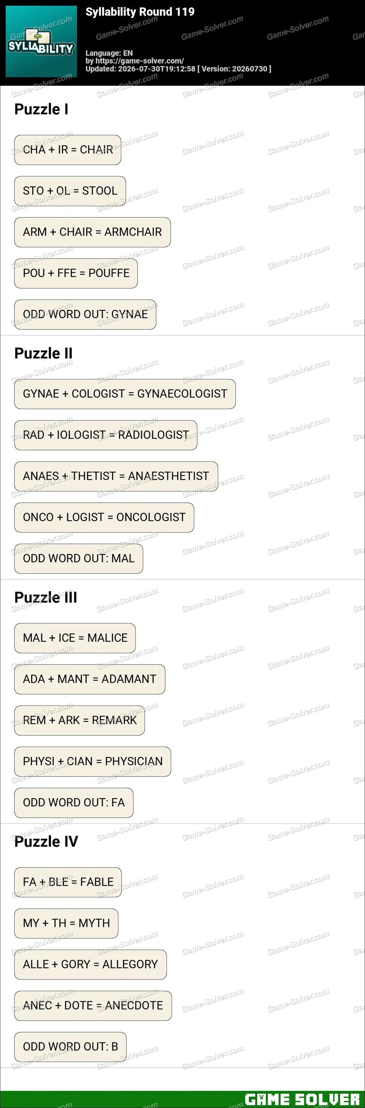 Syllability Round 119 Syllability Round 119