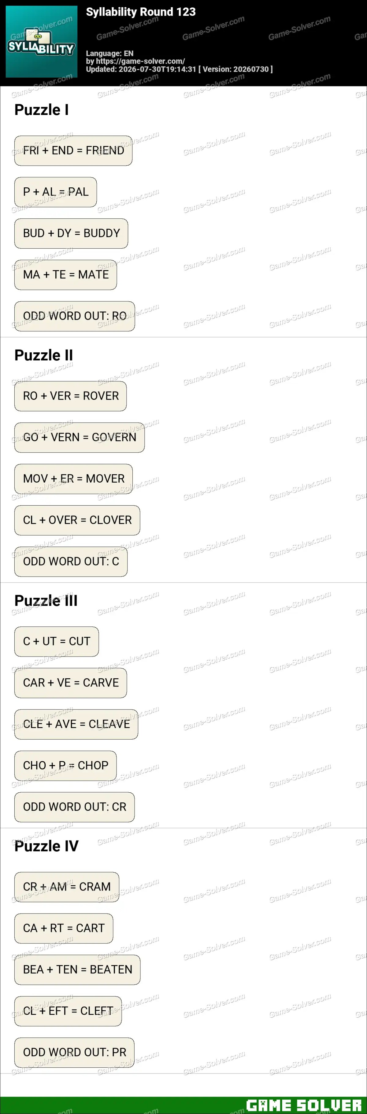 Syllability Round 123 Syllability Round 123