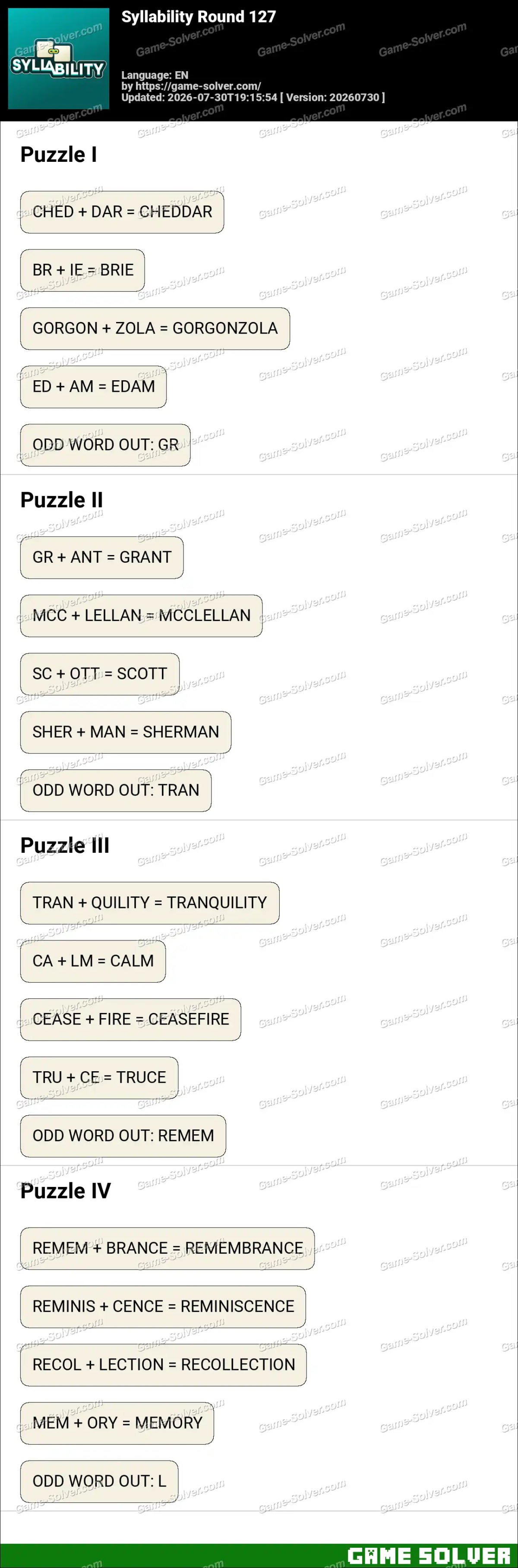 Syllability Round 127 Syllability Round 127