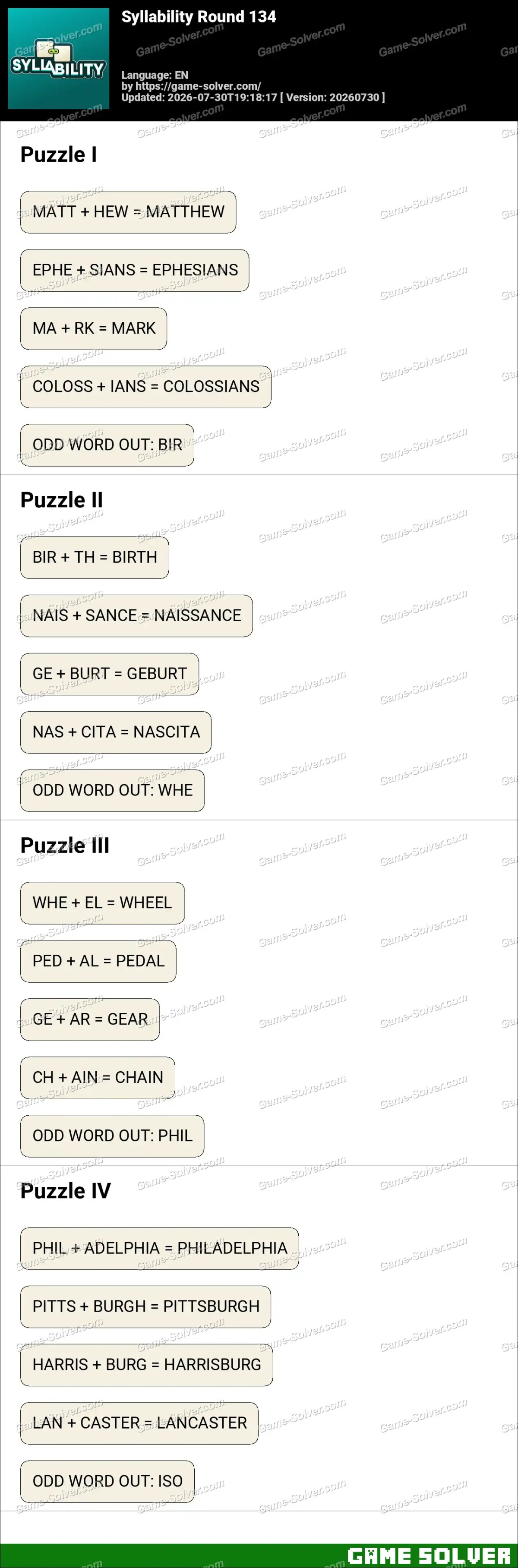 Syllability Round 134 Syllability Round 134
