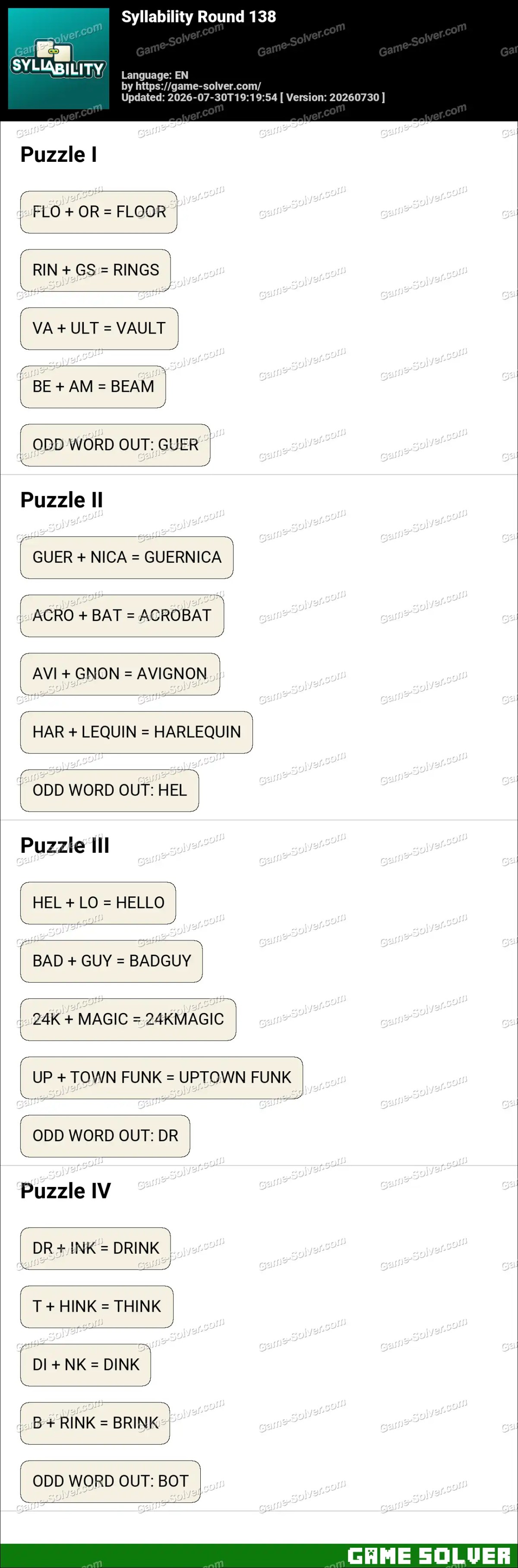 Syllability Round 138 Syllability Round 138