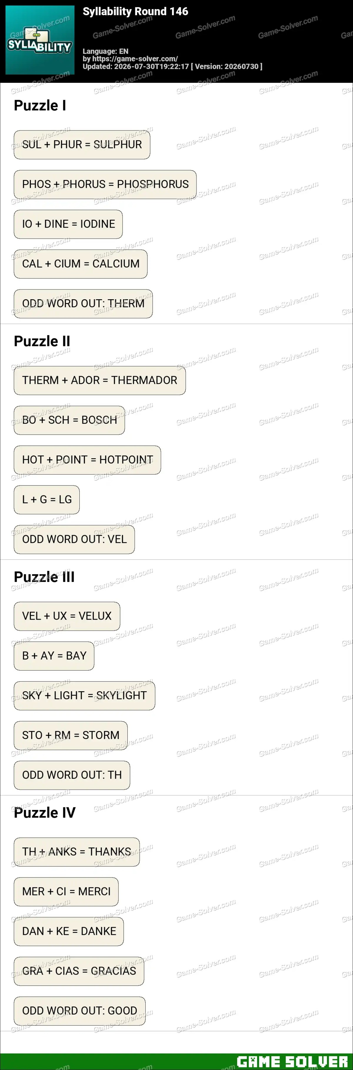 Syllability Round 146 Syllability Round 146
