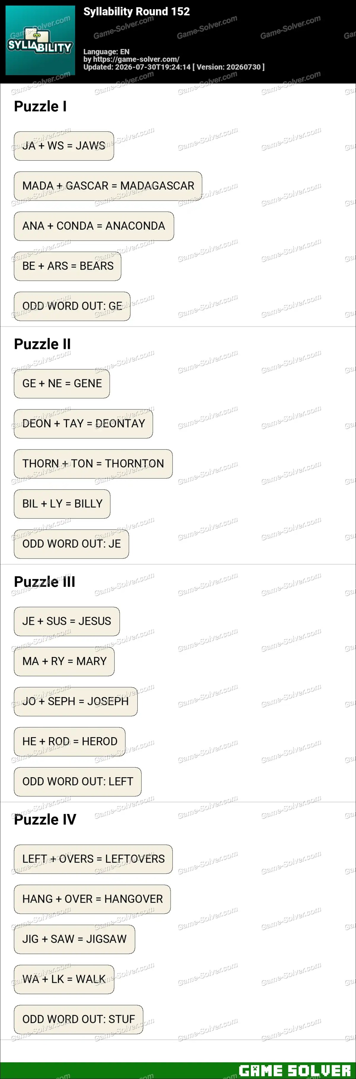 Syllability Round 152 Syllability Round 152