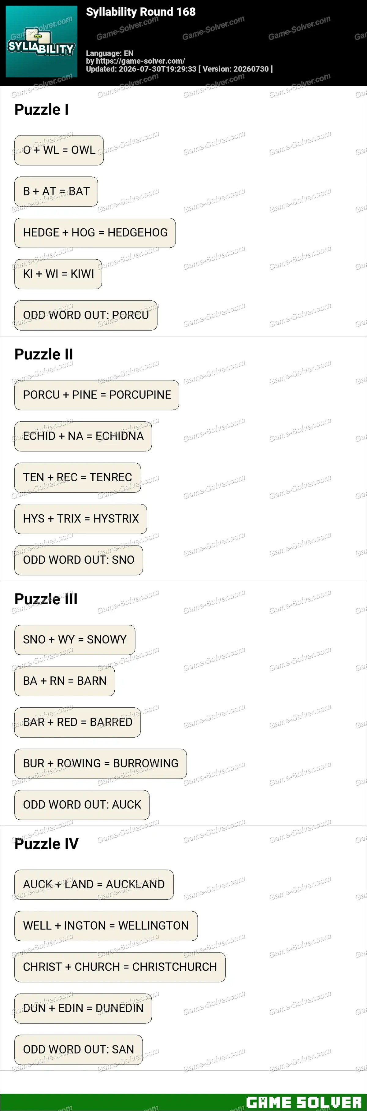 Syllability Round 168 Syllability Round 168