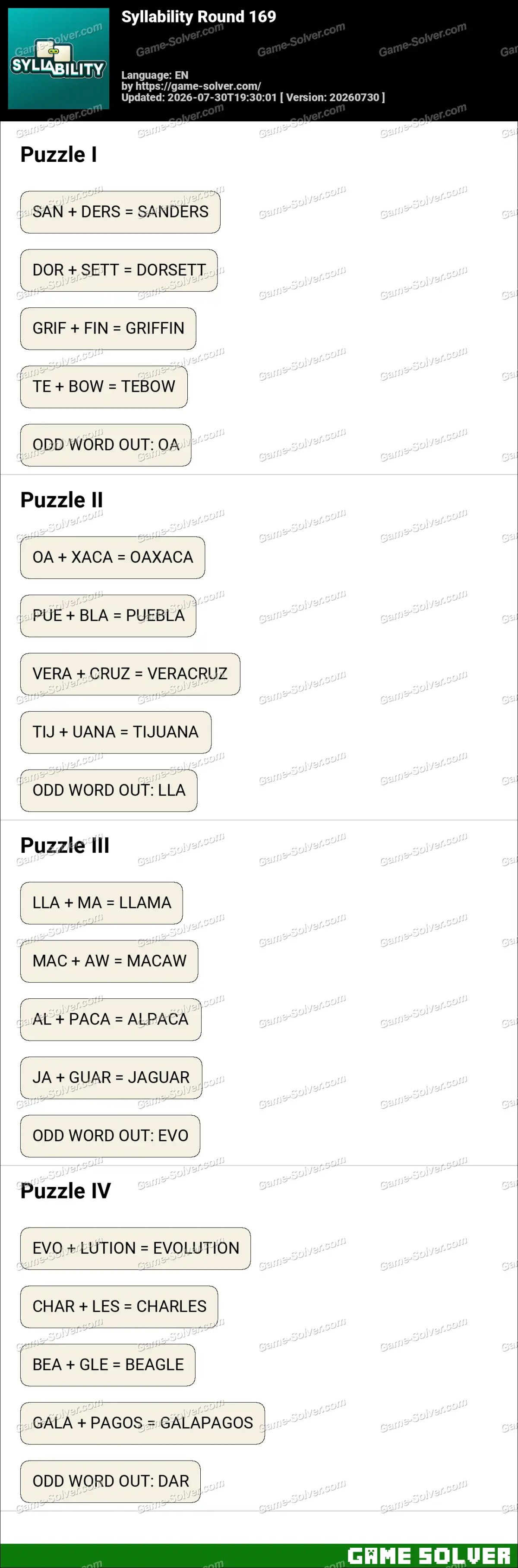 Syllability Round 169 Syllability Round 169