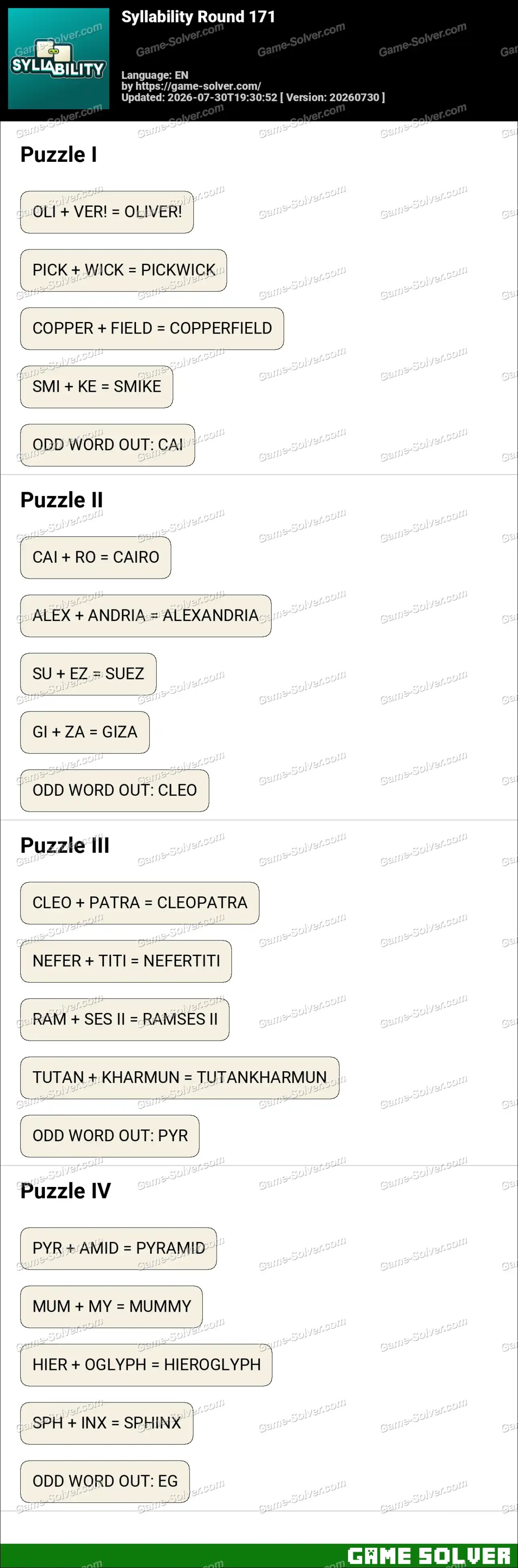 Syllability Round 171 Syllability Round 171