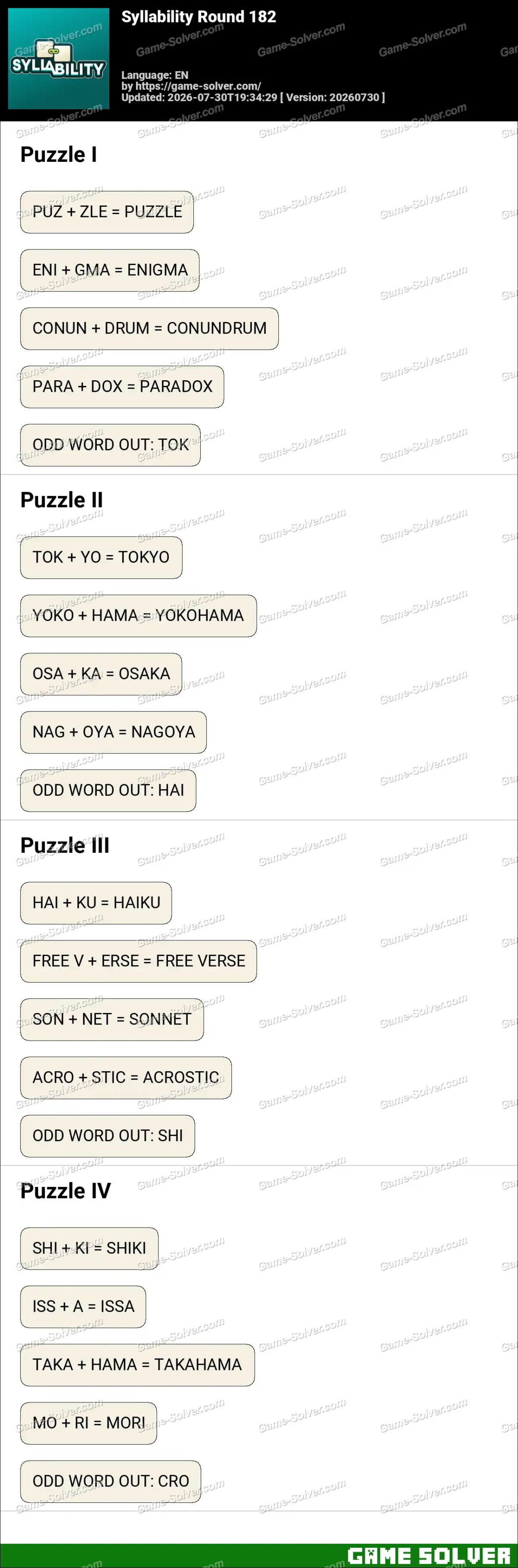 Syllability Round 182 Syllability Round 182
