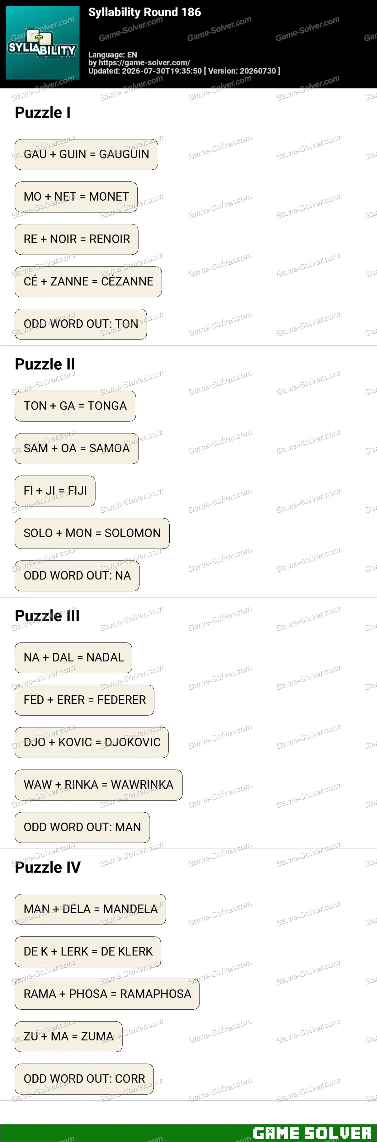 Syllability Round 186 Syllability Round 186