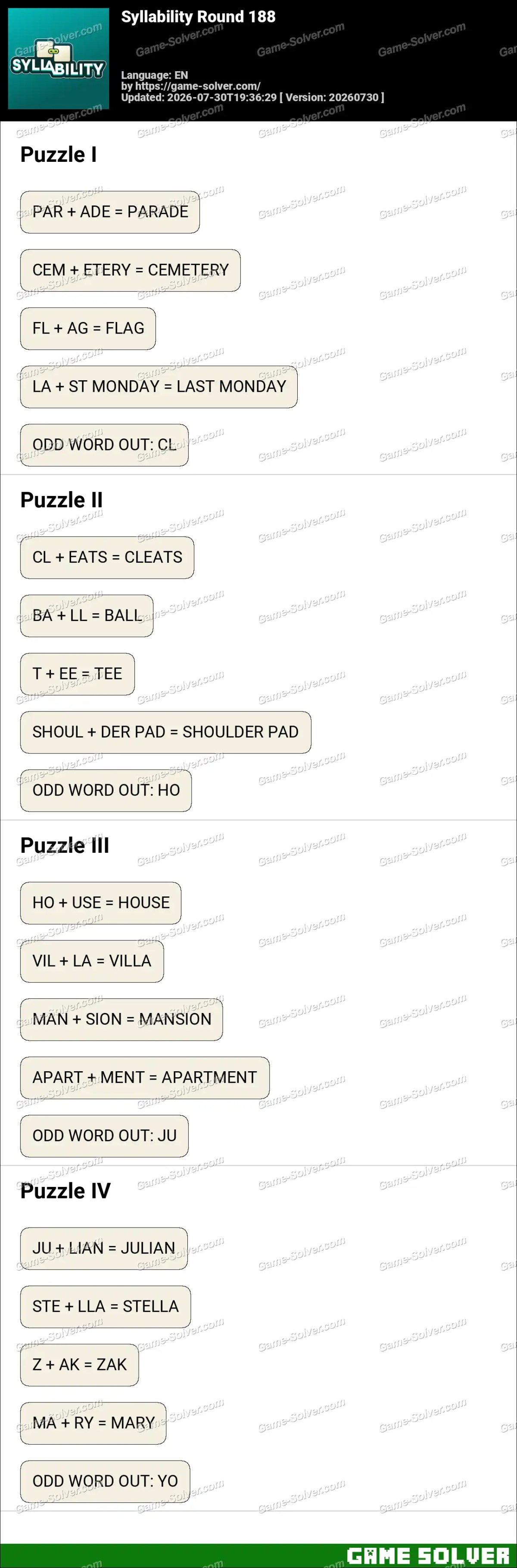 Syllability Round 188 Syllability Round 188
