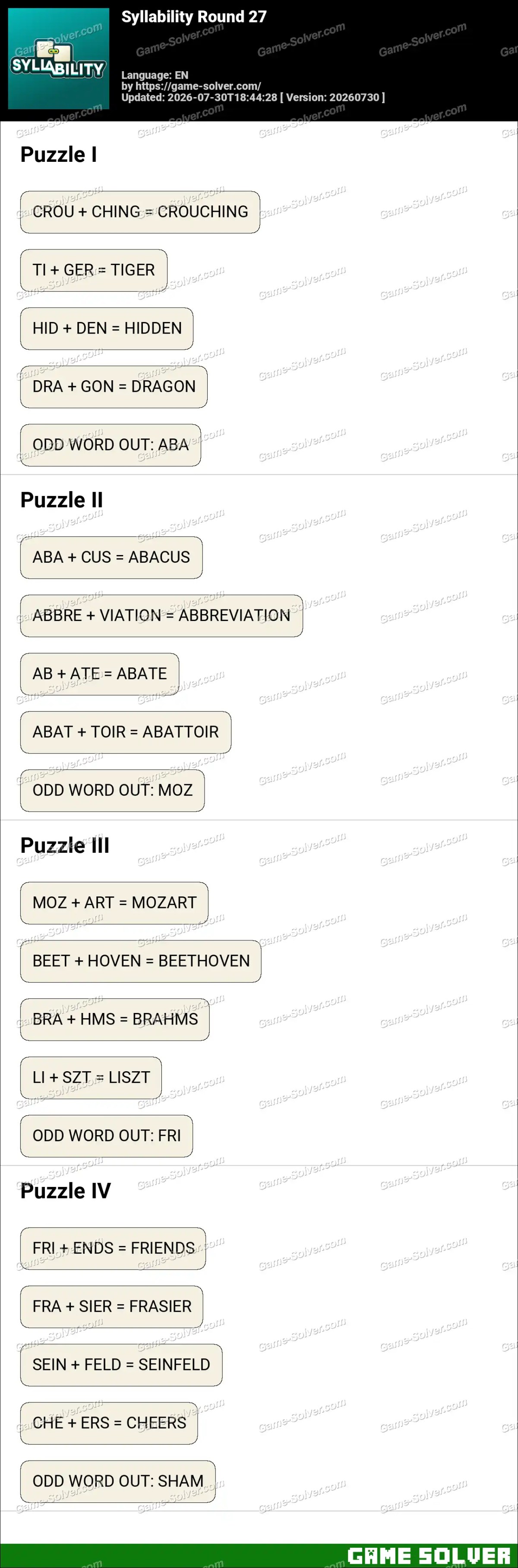 Syllability Round 27 Syllability Round 27