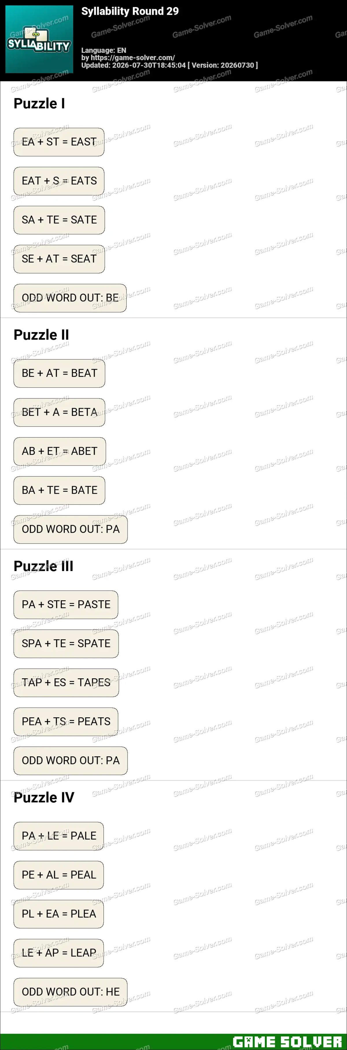 Syllability Round 29 Syllability Round 29