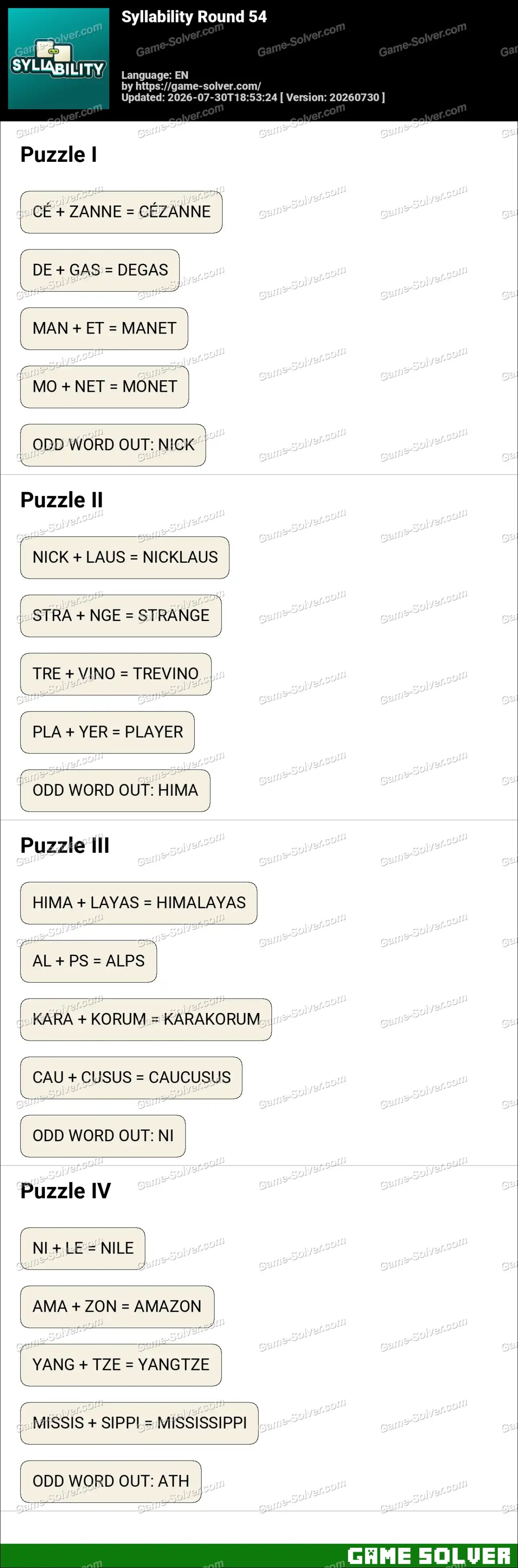 Syllability Round 54 Syllability Round 54