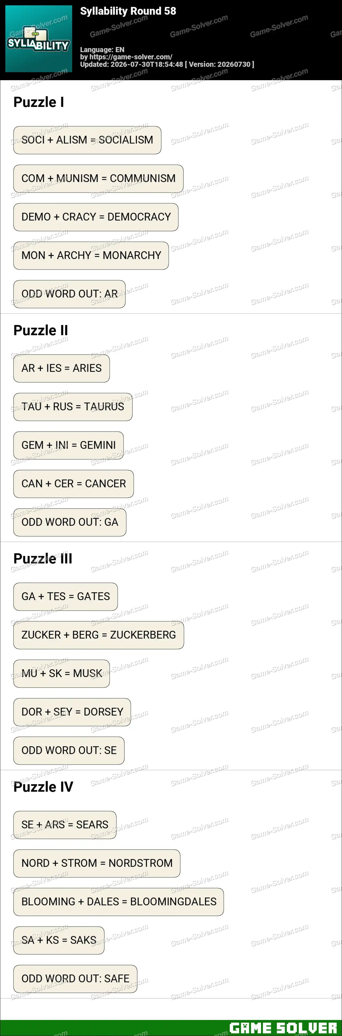 Syllability Round 58 Syllability Round 58