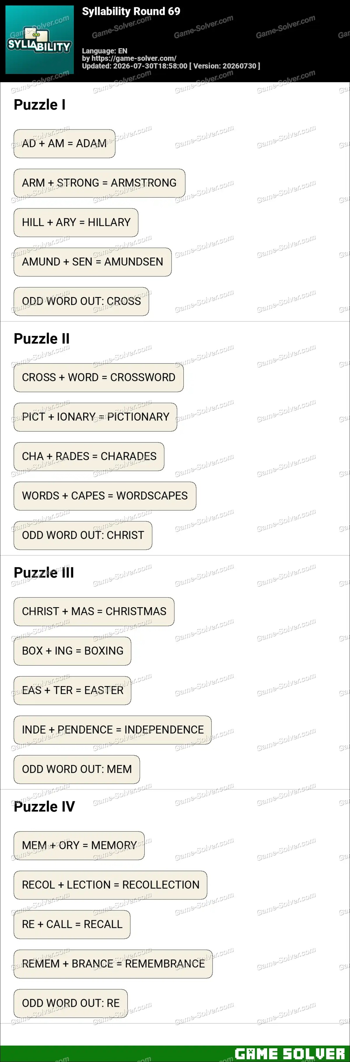 Syllability Round 69